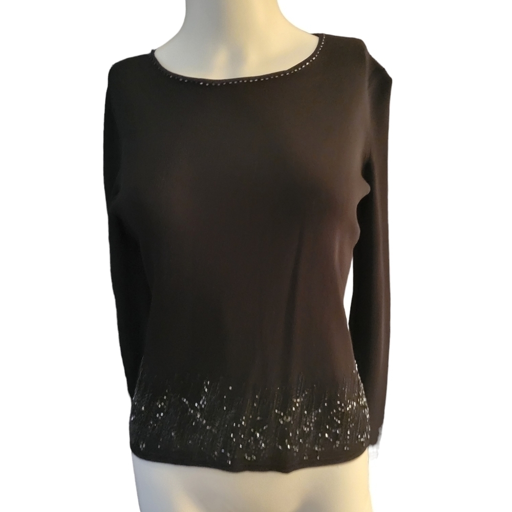 DUE per DUE Collection Beaded Sweater Black S